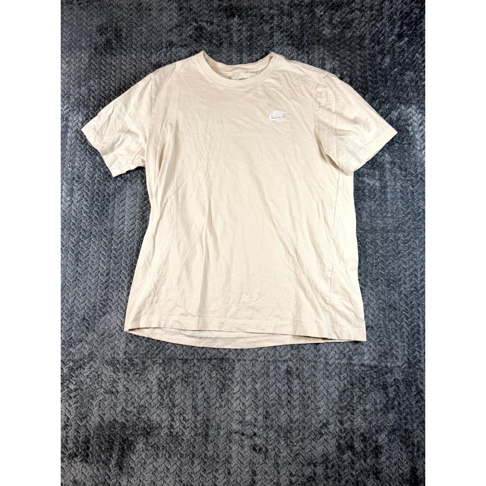 Nike Tee Shirt Medium Beige Knit Cotton Casual Everyday Wear Embroidered Swoosh